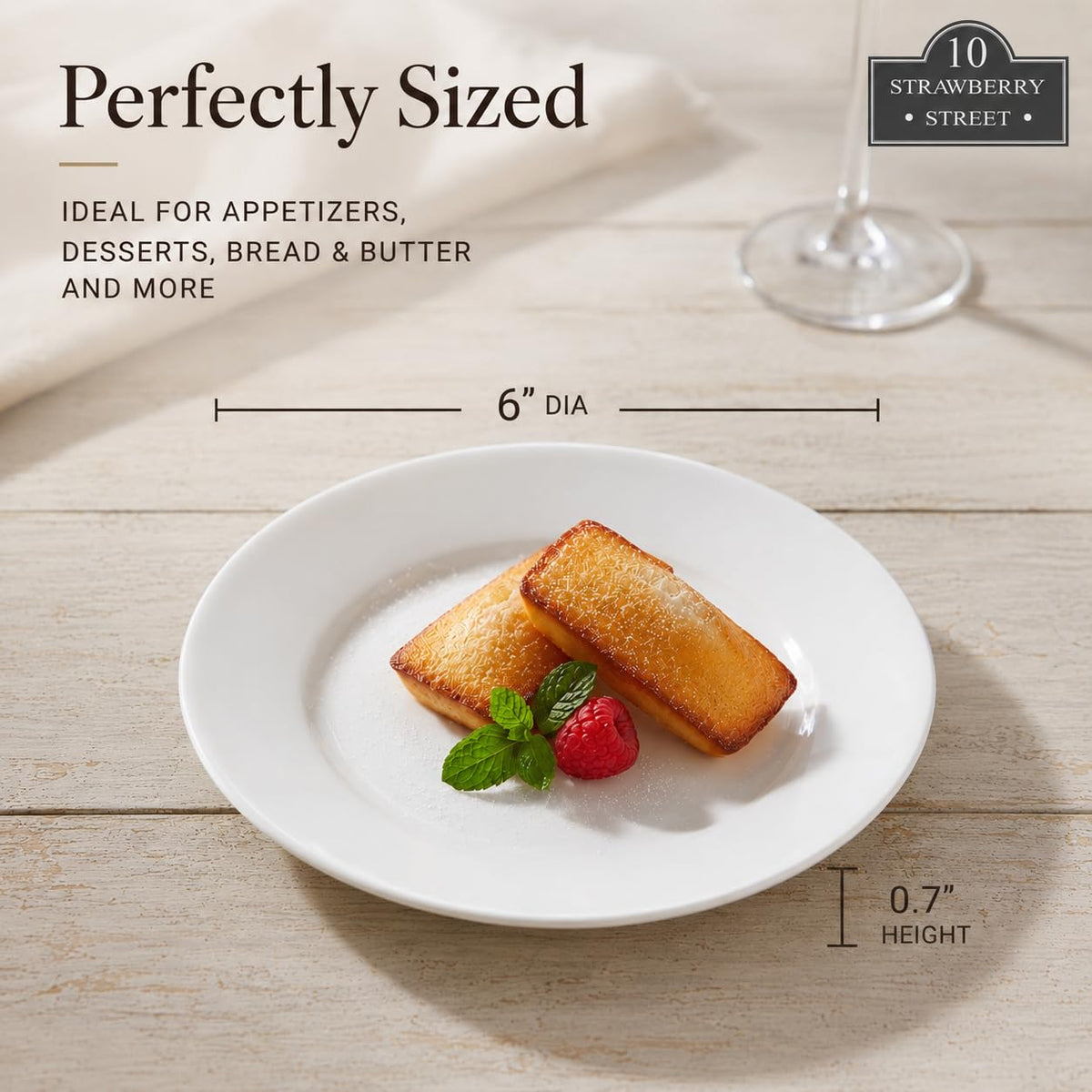 Simply Round 6" Appetizer Plate by 10 Strawberry Street – 6" Appetizer, Ceramic, White, Pack of 6, Model 6RD-6ACE-TSS