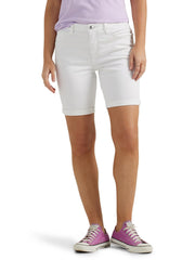 Women's Legendary Rolled Denim Bermuda Short White by Lee – Cotton, Polyester, Spandex, White, Model 112346689