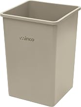 Winco 35 Gallon Beige Commercial Square Plastic Trash Can