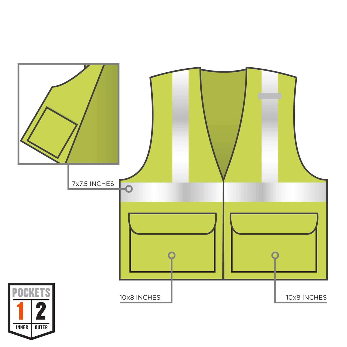 GloWear 8225Z ANSI High Visibility Lime Solid Reflective Safety Vest by Ergodyne – Small-Medium, Polyester, Zippered Lime, Model 21163