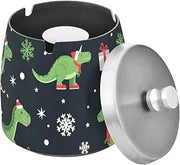 Christmas Dinosaur Pattern Splash Ashtray with Lid, Outdoor Ashtrays for Patio