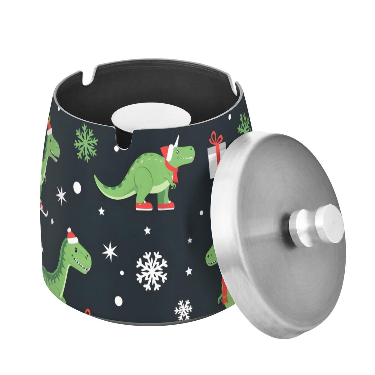 Christmas Dinosaur Pattern Splash Ashtray with Lid by ALAZA – Stainless Steel, C1180, Model g541129097p1082c1149s2657