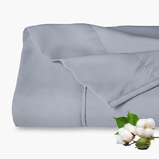 Home-Furnish Silver King Flat Sheet, 1-Piece King Flat Sheet Only, Soft 100% Natural Cotton Flat Sheet 400 TC Sateen, Smooth & Breathable, Hotel Luxury Top Sheet King Size, Silver King Flat Sheet