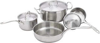 Winco 7 Piece Stainless Steel 7-Piece Cookware Set | Aluminum core for even heat, Riveted handles