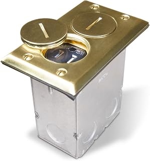 RACO 6500BR-5 Rectangular Metallic Floor Box Kit with Brass Finish Cover Plate, Electrical Outlet Cover with Plug Covers for Electrical Outlet, Brass