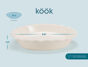 KooK Ceramic Pie Dish, Deep Round Stoneware, 9 Inch 36 Ounce, Ivory Set of 2