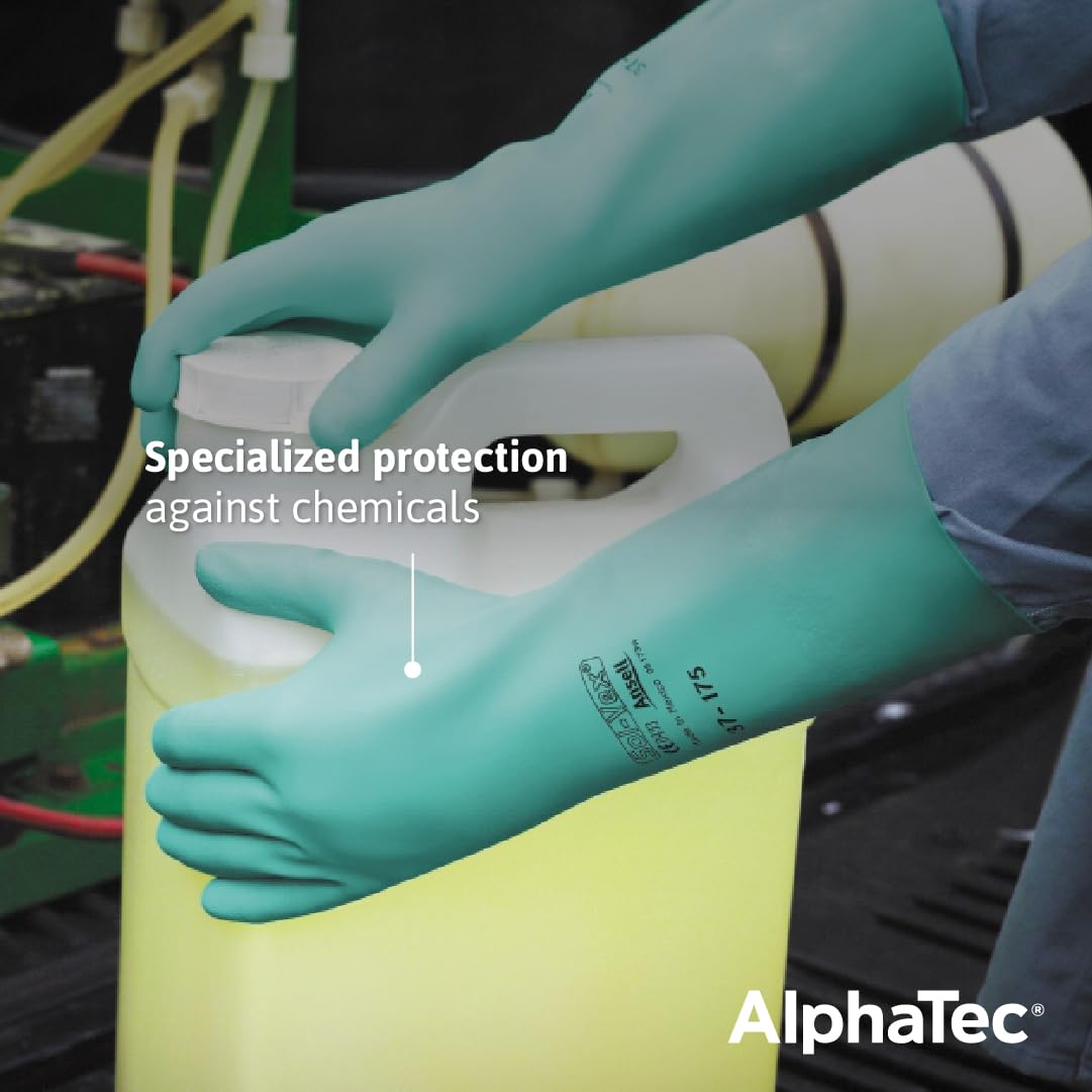 AlphaTec Solvex Vend Pack Flocked Chemical-Resistant Gloves for Cleaning by Ansell – Medium, Nitrile, Green, Pack of 144, Model 37-175