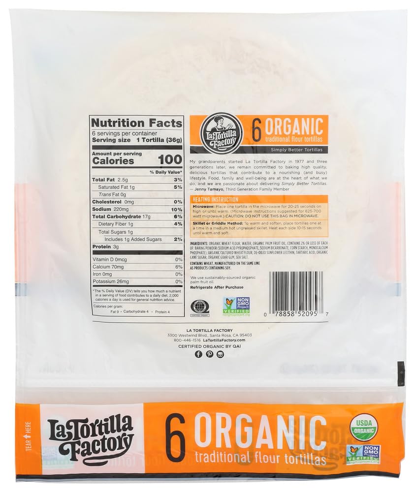 Organic Traditional Flour Tortilla by La Tortilla Factory – 7.62 Ounce