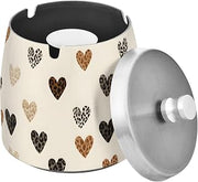 Leopard Print Heart Pattern Splash Ashtray with Lid, Outdoor Ashtrays for Patio