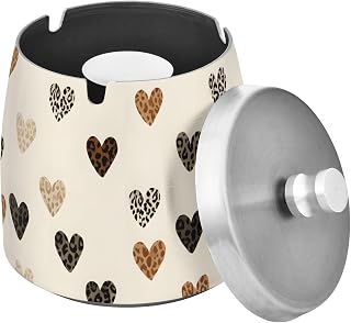 Leopard Print Heart Pattern Splash Ashtray with Lid, Outdoor Ashtrays for Patio