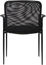 Mesh Guest Chair with Steel Tubular Four-Leg Base and Arms, Breathable Back Reception Seating for Office and Waiting Area
