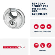 Diskus Padlock 26/70 - Weatherproof - with Drill and Pull-Protected Cylinder - ABUS Security Level 8 - Silver – 90x190cm, Alloy Steel, White, Pack of 6, Model 12790