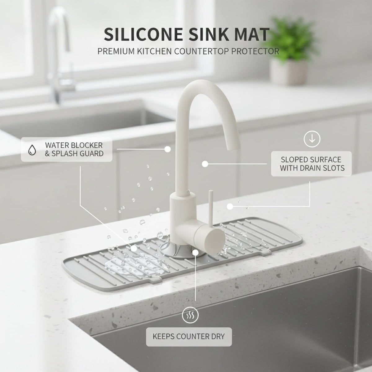 Silicone Splash Guard Mat by Generic – 13.78 x 5.71 x 0.59 in, Silicone, Gray, Model J2026K08W16A0810120Z5TIJ