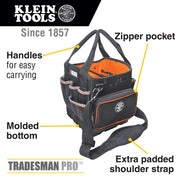 Tool Bag with Shoulder Strap Has 40 Pockets for Tool Storage and Orange Interior by KLEIN TOOLS – 10-Inch Tote, Fabric, Black/Orange, Model 5541610-14