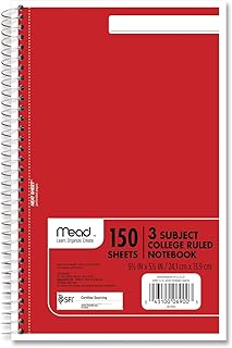 Mead 3-Subject Wirebound College Ruled Notebook, 9.5" x 6"