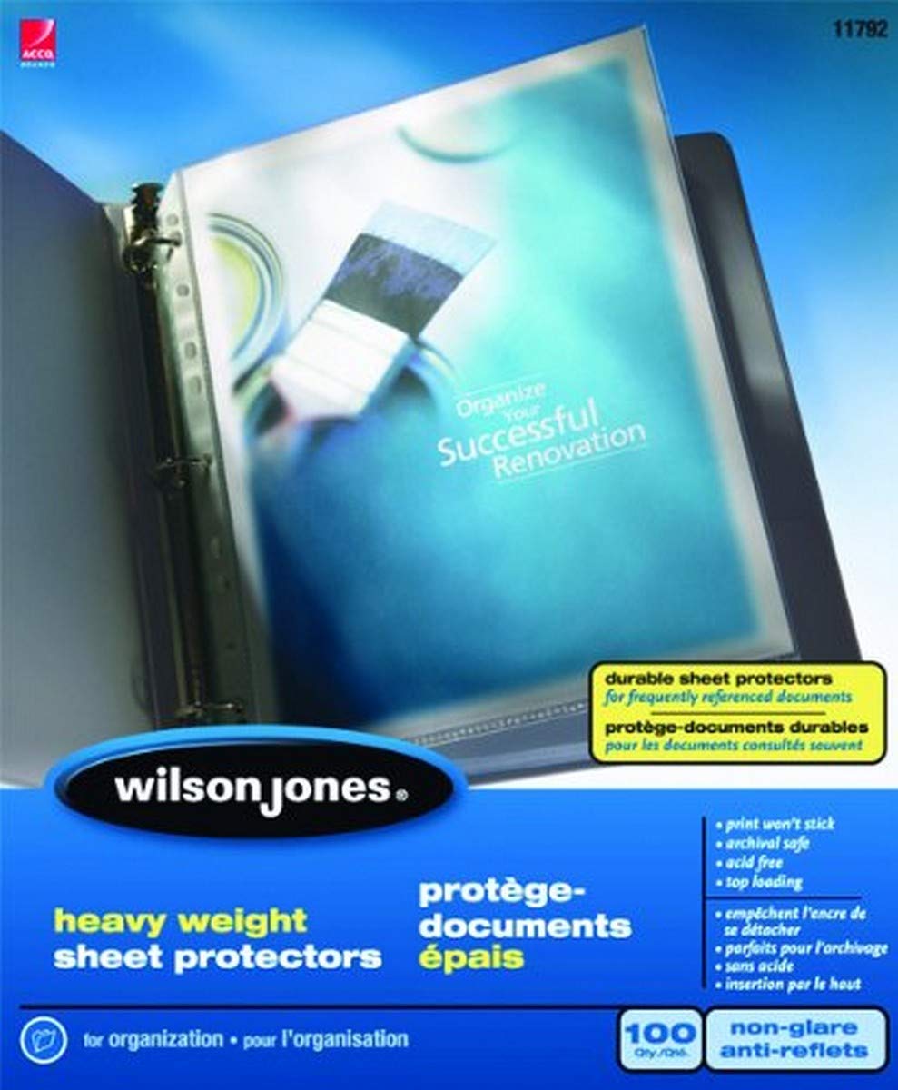 Sheet Protectors by Wilson Jones – 100/Box, Polypropylene (PP), Clear, Model 5050511792