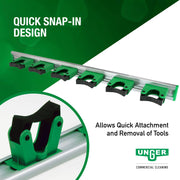 Commercial 28" Broom Holder Wall Mount (Case of 5) - Quick-Snap by UNGER – Black/Green, Pack of 5, Model HO700