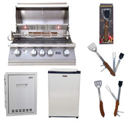 32-Inch Natural Gas Grill L75000 with Lion Multi-Functional Drawer and Lion Refrigerator Package Deal with 5 in 1 BBQ Tool Set by Lion Premium Grills – Model