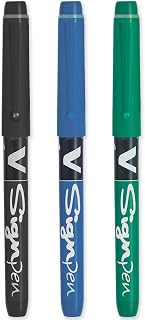 PILOT V Sign Pen - Fineliner Marker Pens - 2.0mm Nib Tip - 0.6mm Line Width - Teacher's Pack of 3 - Black, Blue & Green