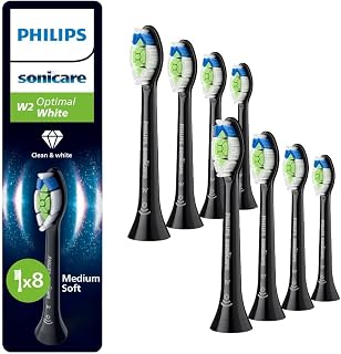 PHILIPS Sonicare W2 Optimal White, Genuine Replacement Toothbrush Heads, Black, 8 Pack, HX6068/88