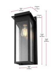 Dunton One Light Outdoor Wall Sconce Black by Lighting Design – Iron, Black, Model OD362W19BK