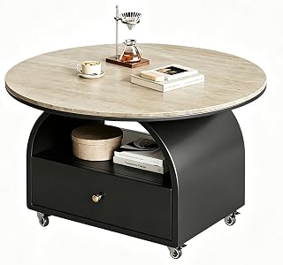Contemporary Chic Sintered Stone Nesting Coffee Table Set of 2 with Drawer | Mesa de Centro para Sala with Storage, Multi-Purpose Accent Center Table for Living Room & Office(I,70cm/27.6in)