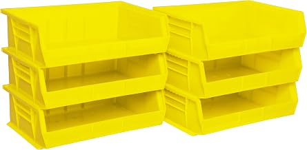 Akro-Mils 30255 AkroBins Plastic Storage Bins, 11"x16"x5", Yellow, 6-Pack | Space-Saving Stackable Bins for Garage, Pantry, Craft Organization