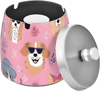 Hand Drawn Dog Pattern Splash Ashtray with Lid, Outdoor Ashtrays for Patio