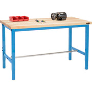 Adjustable Height Production Workbench by Global Industrial – 36"L x 60"W x 5"H, Maple, Blue, Model 606985BL
