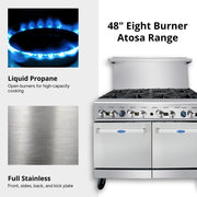 AGR Commercial Gas Range by Atosa – 48" (8) Burner | NAT Gas, Stainless Steel, Silver, Model AGR-8B-NG