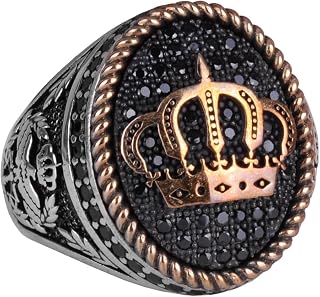 Real Natural Onyx Gemstone Men's Ring - Sterling Silver King's Crown Detail Handmade Ring