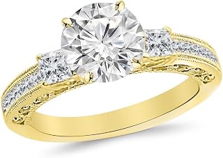 2.5 Carat 14K White Gold Past Present Future 3 Stone Princess Cut Channel Set GIA Certified Round Cut Diamond Engagement Ring (2 Ct E Color VS2 Clarity Center Stone)