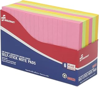 AbilityOne NSN4181212 - Self-Stick Note Pads Neon - Lined - 4" x 6"