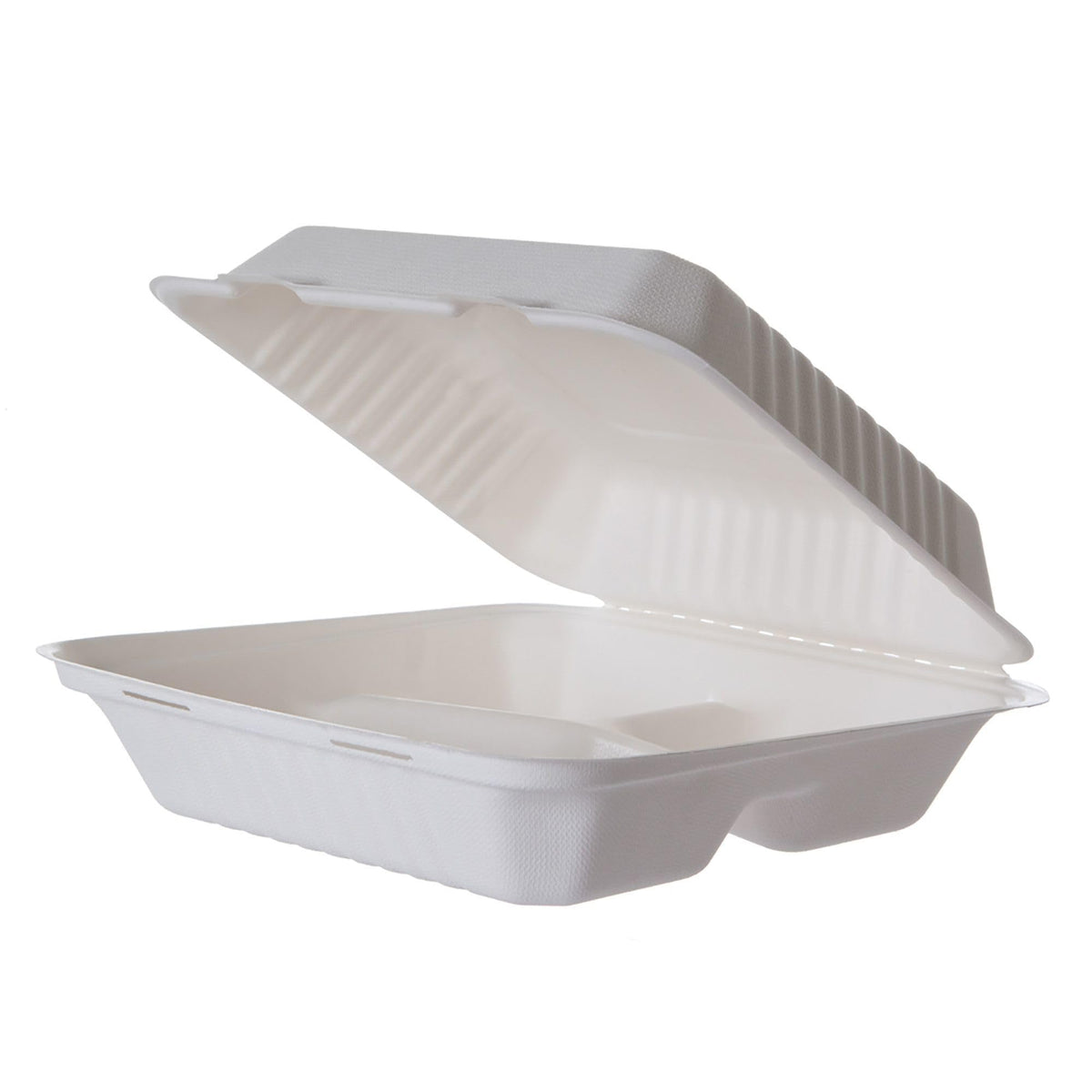 ECO PRODUCTS Vanguard / 9" - 3 Compartment / White Clamshell Take Out Containers