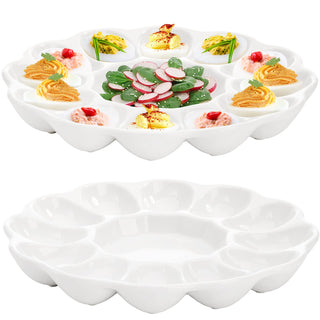 Hedume Ceramic Deviled Egg Tray, 12 Cup Capacity, White
