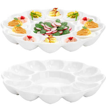 Hedume Ceramic Deviled Egg Tray, 12 Cup Capacity, White