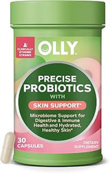 OLLY Precise Probiotics Skin Support Supplement, Supports Your Microbiome, Digestive & Immune Systems and Hydrated Healthy Skin,* Clinically Studied Strains, 30 Count