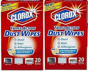 Clorox Triple Action Dust Wipes - 20 Count, Pack of 2