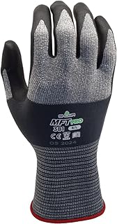 SHOWA MFT Pro 381 Microfiber Work Gloves with Oil-Resistant Foam Nitrile Palm Coating, Latex-Free, Mechanics Glove, Black, Medium, 1-Pair