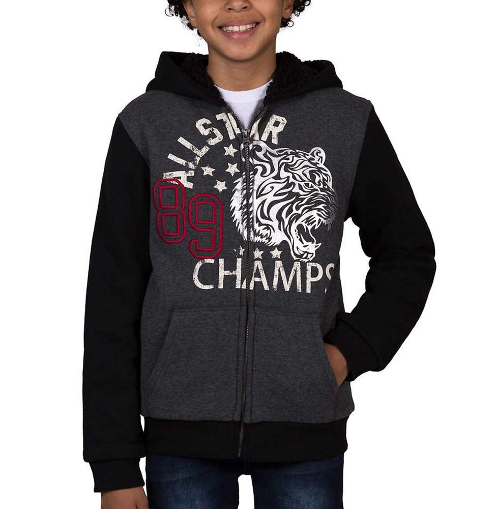 Boys Hoodie Gray Grey Charcoal Sherpa Lined Allstar 89 Champs Full-Zip Jacket (XS (5-6)) by Lee – X-Small, Polycotton, All Star Charcoal/Black