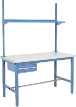 Global Industrial 72" W x 30" D Workbench, 1-5/8" Thick Plastic Laminate Safety Edge with Drawer, Upright & Shelf, Blue