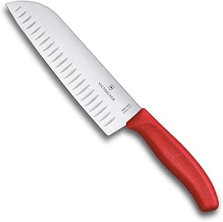 Victorinox Swiss Classic 7" Santoku Knife, Fluted Blade, Red Handle