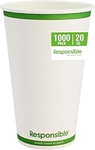 Responsible Products 20 oz Paper Hot Cups, Tree-Less™ Compostable Paper Coffee Cups, Extra Strength, Tree-Free and Made Without PFAS, White (1000 Count)
