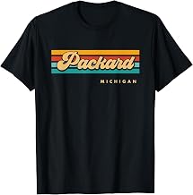 Vintage Sunset Stripes Packard, Michigan T-Shirt