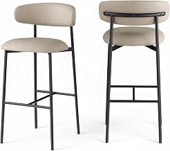Meridian Furniture 834Taupe-C Lupita Collection Modern | Contemporary Bar Stool with Soft Vegan Leather, Matte Metal Frame, 20.5" W x 20.5" D x 40" H, Taupe/Matte Black, Set of 2