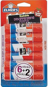 Elmer's Disappearing Purple School Glue Sticks, 0.21 oz Each, 8 Sticks per Pack (E1591)