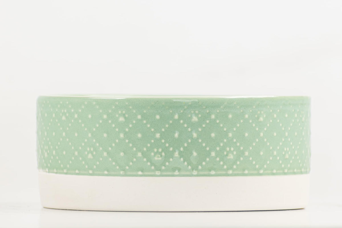 Clermont Paw Embossed Pet Dish by 10 Strawberry Street – Large, 26.0 fluid_ounces, Stoneware, Green, Pack of 2