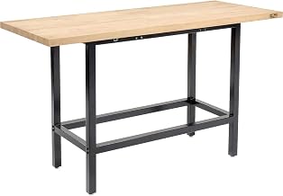 Global Industrial Standing Height Workbench, Birch Butcher Block Square Edge, 72" W x 30" D, Black