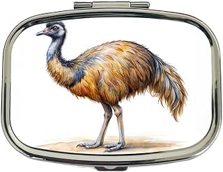 Emu Standing Watercolor Travel Pill Box Case | Small Compact