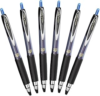Uni-Ball Signo 207 Retractable Gel Pen, 0.5mm Micro Point, Blue, Pack of 6